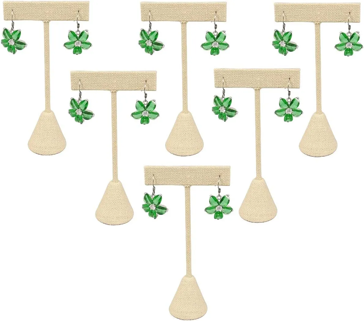 888 Display USA - 6 Pcs 4.75" Beige Linen Earring T Stand Showcase Displays