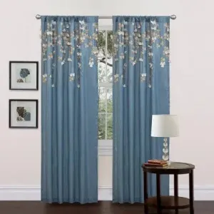 95"x42" Flower Drops Light Filtering Window Curtain Panel Blue - Lush Décor