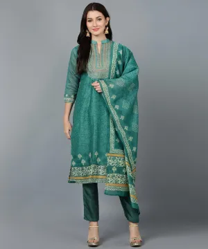 Bani Women Rust & Green Kurta Pant Set with Dupatta