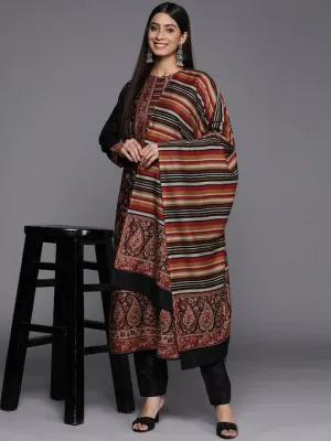 Black & Red Woven Pashmina Winter Wear Unstitched Dress Material