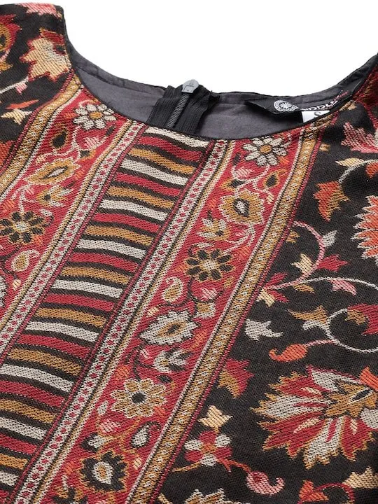 Black & Red Woven Pashmina Winter Wear Unstitched Dress Material