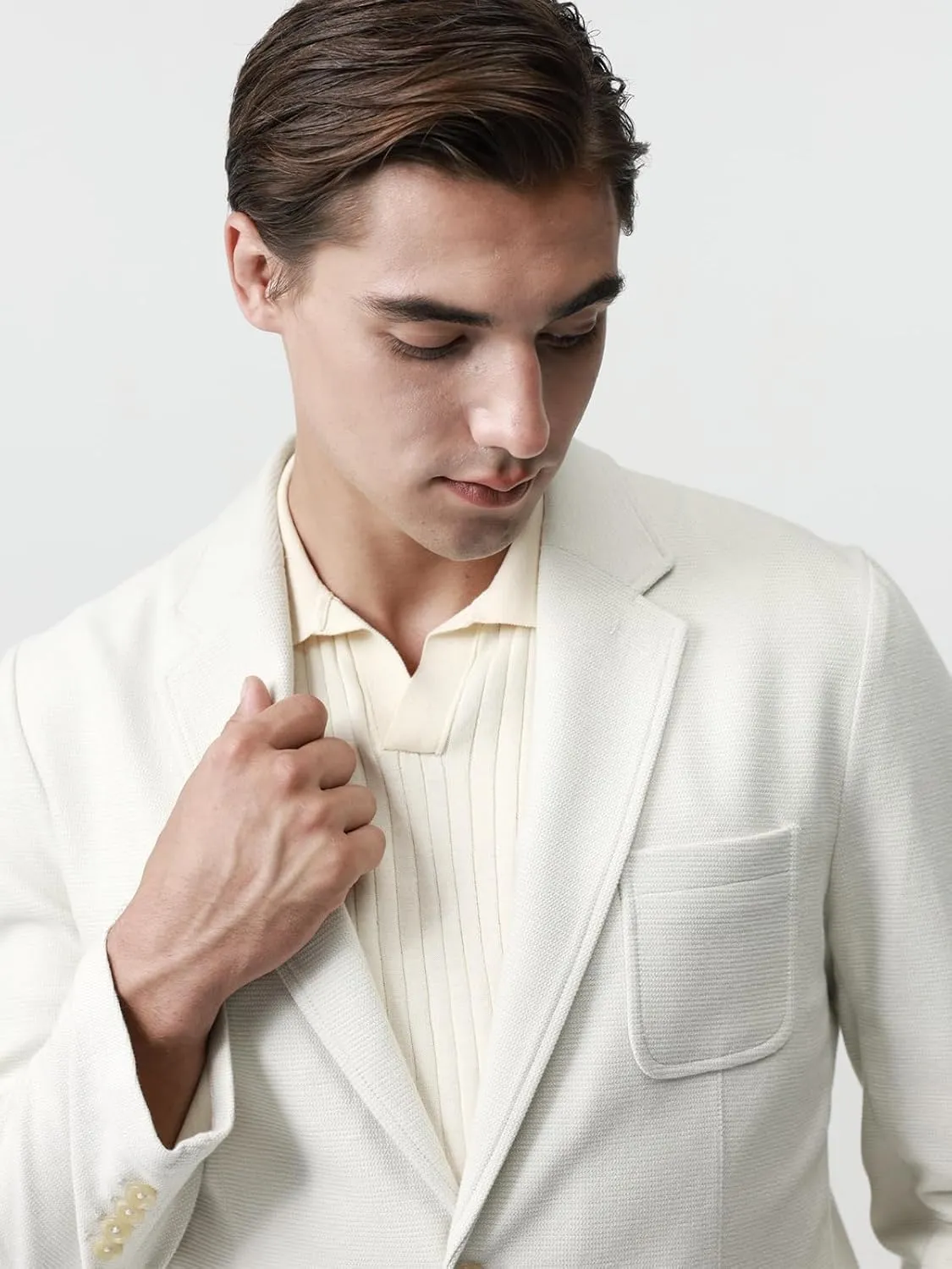 Blazer for Men Cotton Blend Sport Coat Knit Casual Jacket Half Lining Two Buttons Notch Lapel Double Vent
