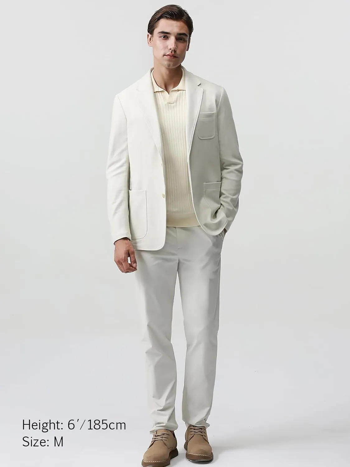 Blazer for Men Cotton Blend Sport Coat Knit Casual Jacket Half Lining Two Buttons Notch Lapel Double Vent