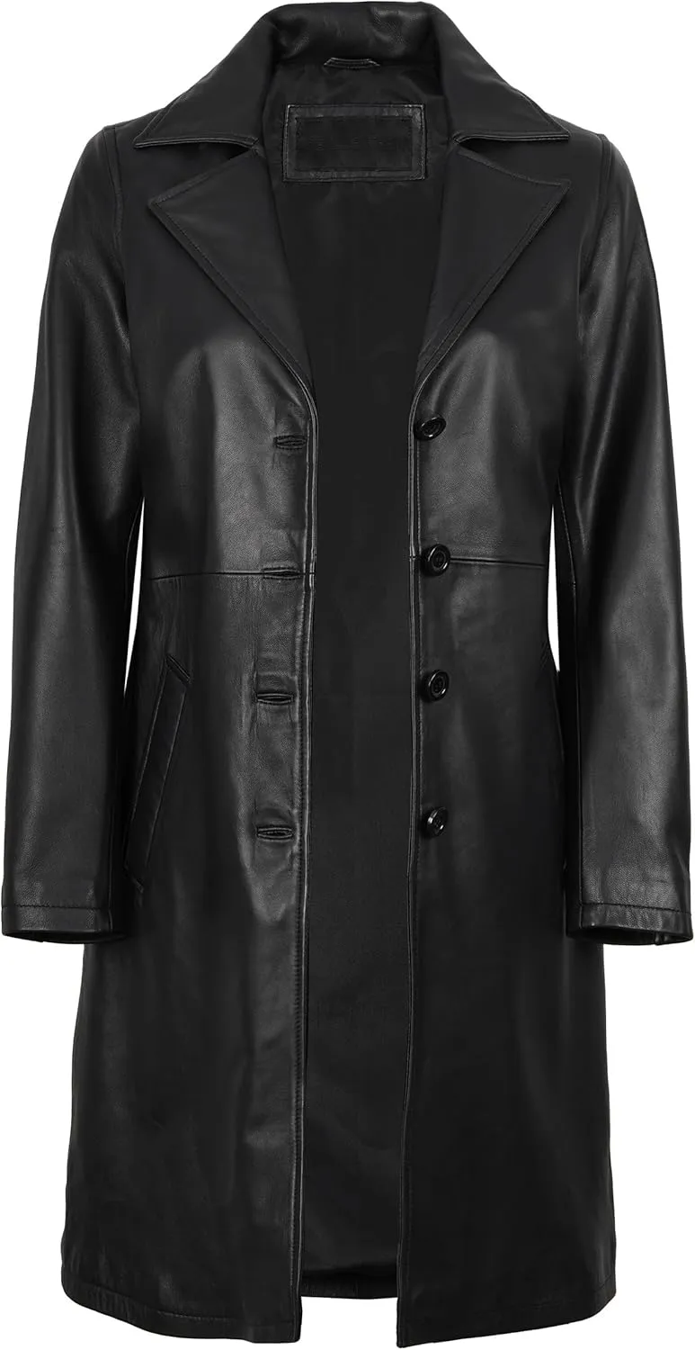 Blingsoul Leather Car Coats for Womens - Black Brown Real Long Leather Jacket Women