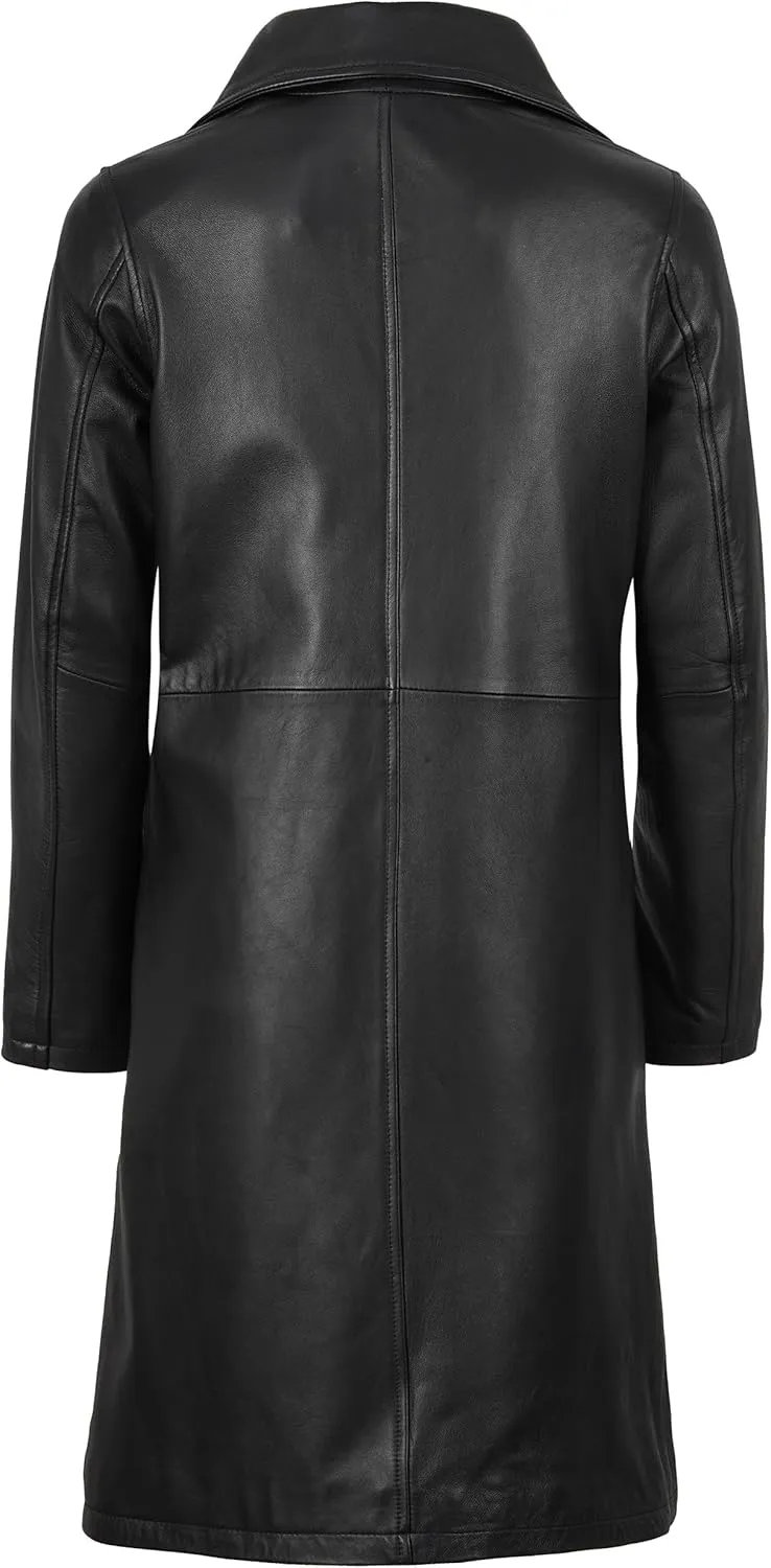 Blingsoul Leather Car Coats for Womens - Black Brown Real Long Leather Jacket Women