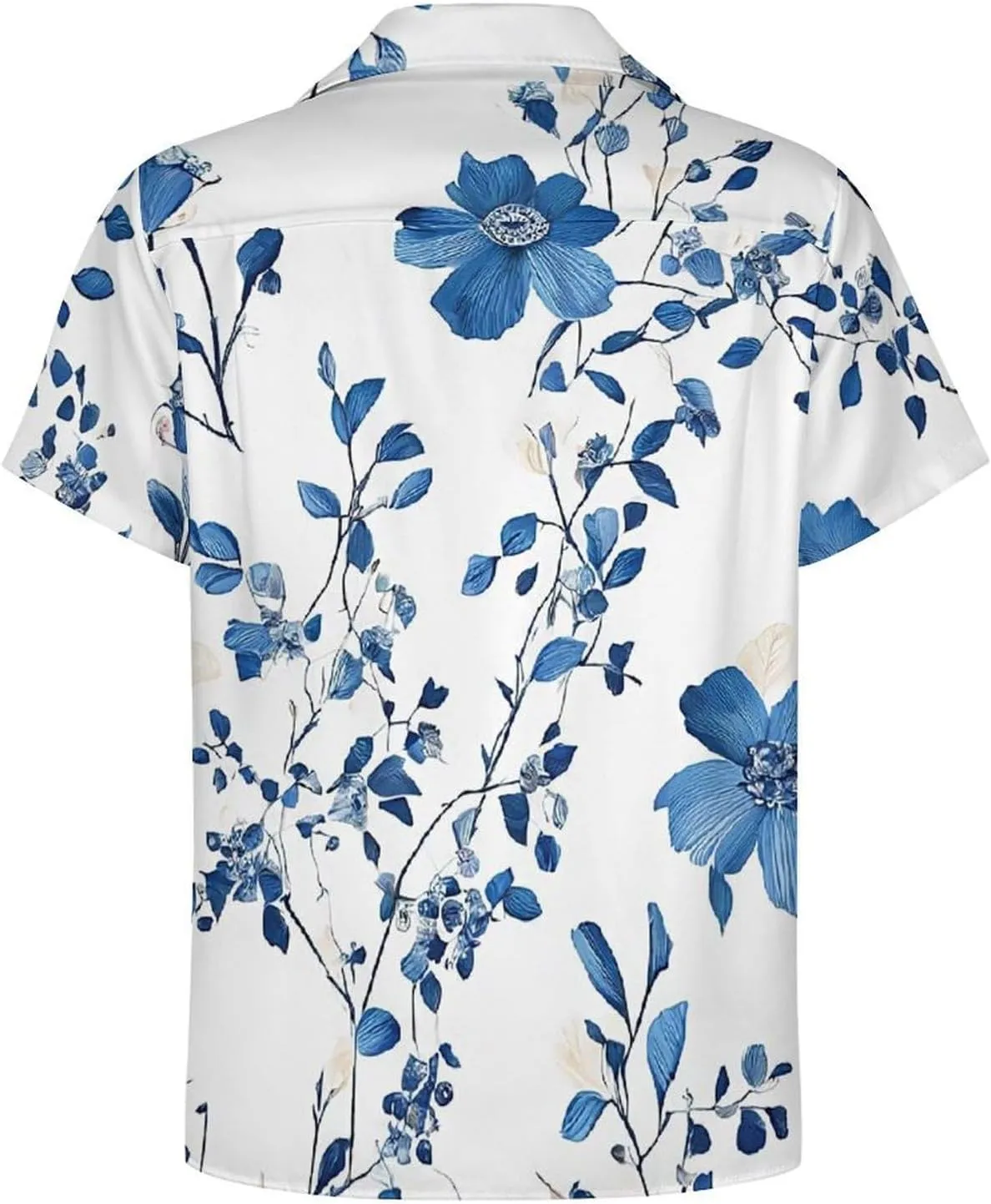 Blue Flower Floral Pattern Roses Print Cuban Collar Shirt Classic Design for Comfort and Style