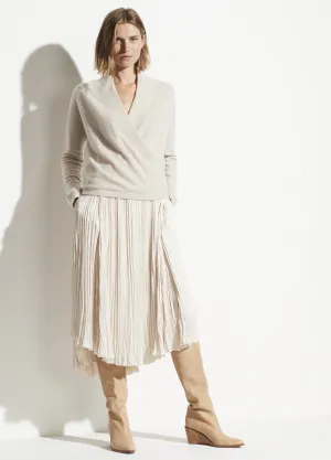 Boiled Cashmere Wrap Front Pullover in Heather Dove Oat
