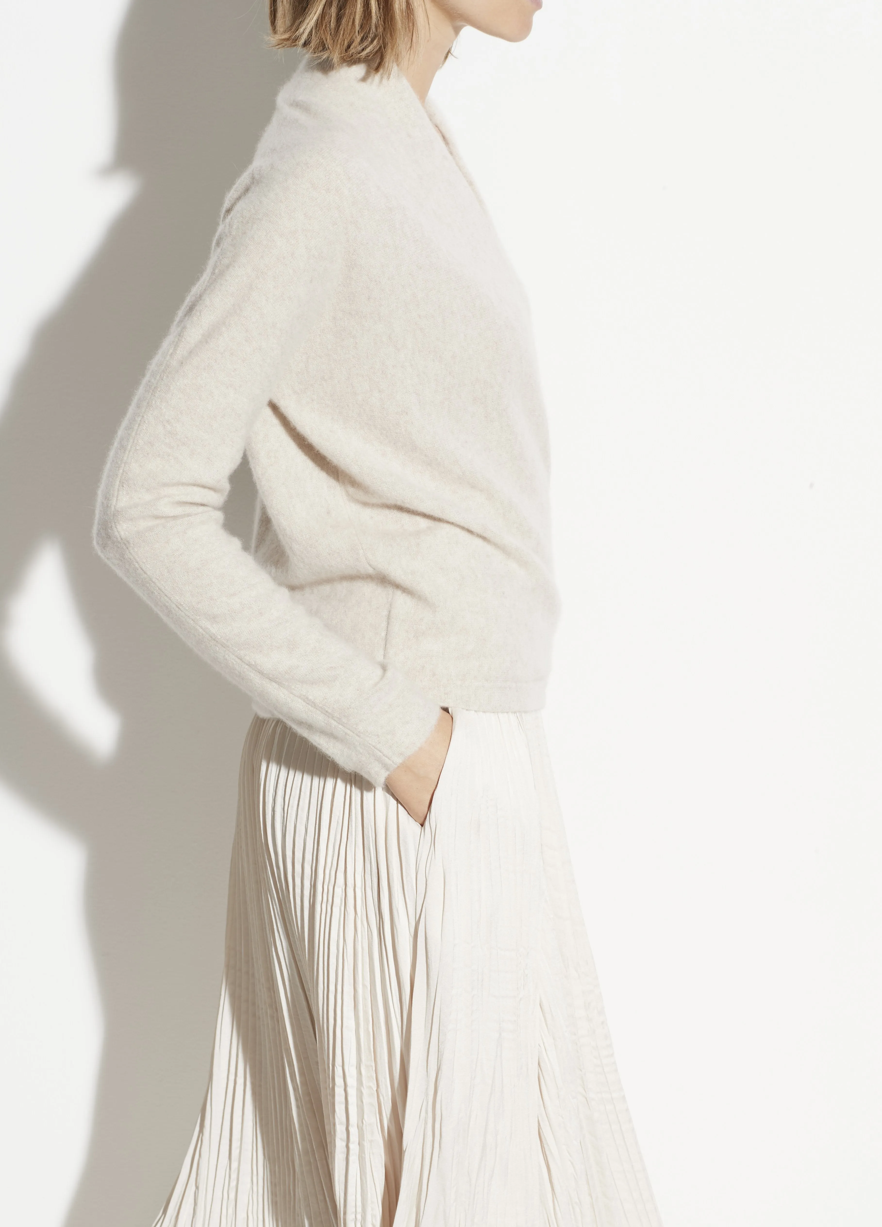 Boiled Cashmere Wrap Front Pullover in Heather Dove Oat