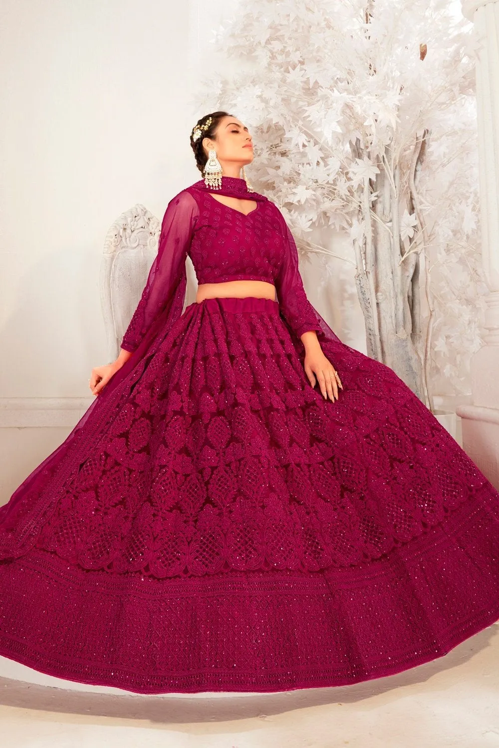 Bridesmaid Magenta Pink Wedding Wear Lehenga Choli