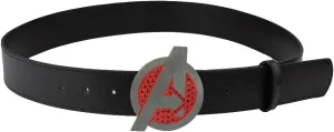 Buckle-Down Women's Comics, Marvel Avengers Logo with Red Crystal Rhinestones, Black Vegan Leather Belt