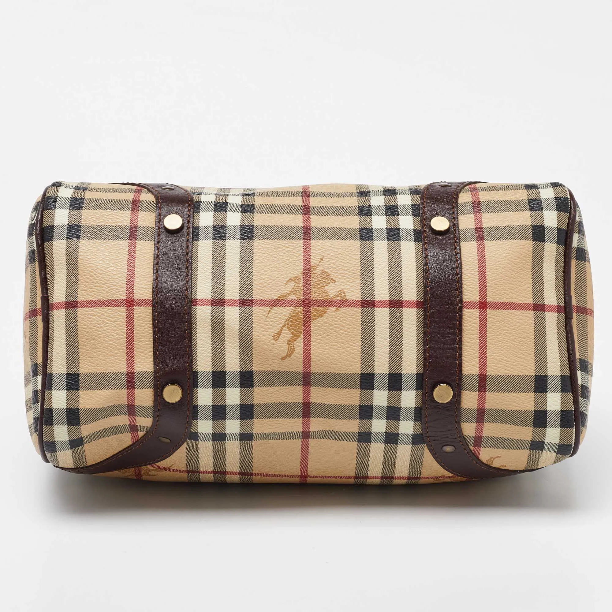 BURBERRY Brown/Beige Haymarket Coated Canvas and Leather Chester Bowler Bag