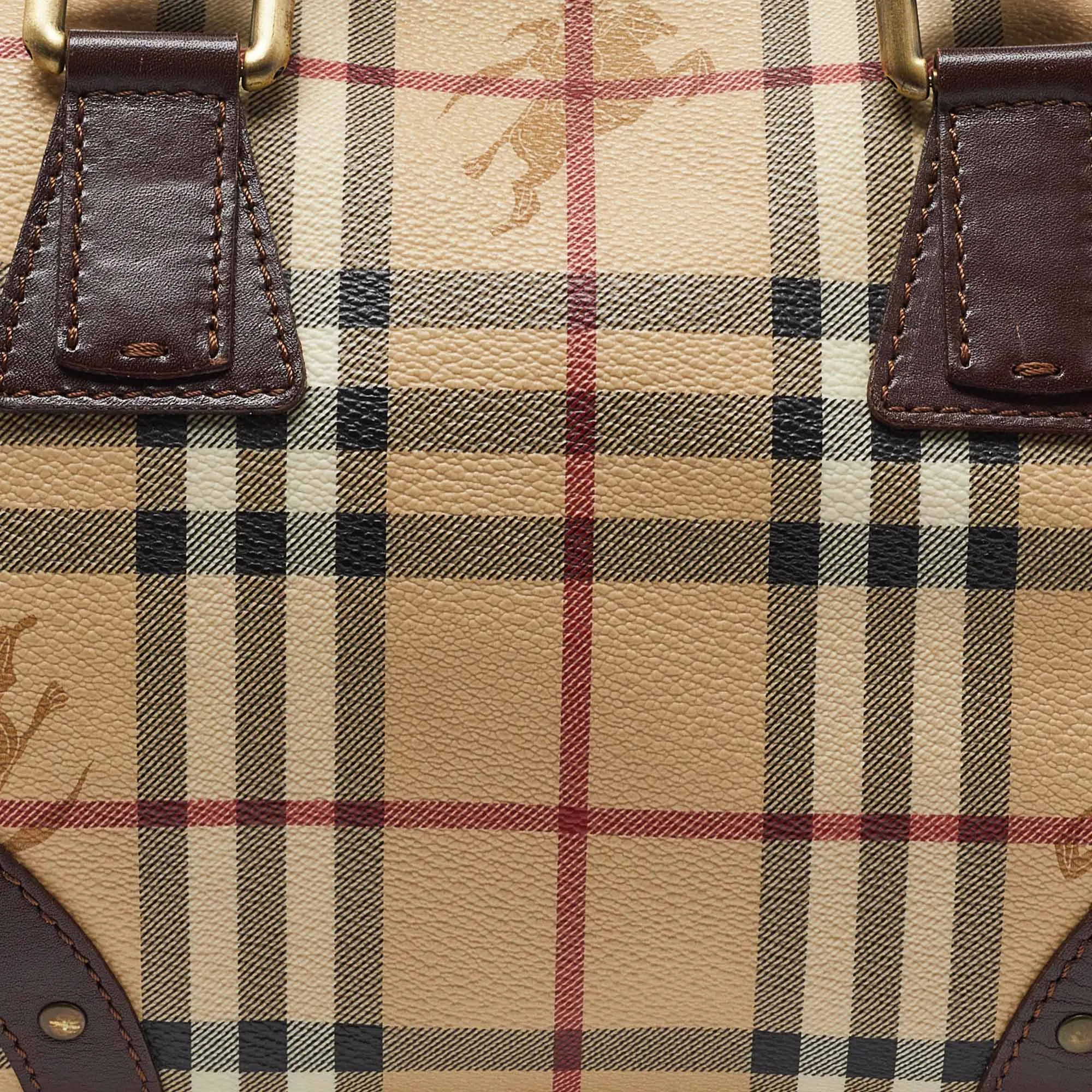 BURBERRY Brown/Beige Haymarket Coated Canvas and Leather Chester Bowler Bag