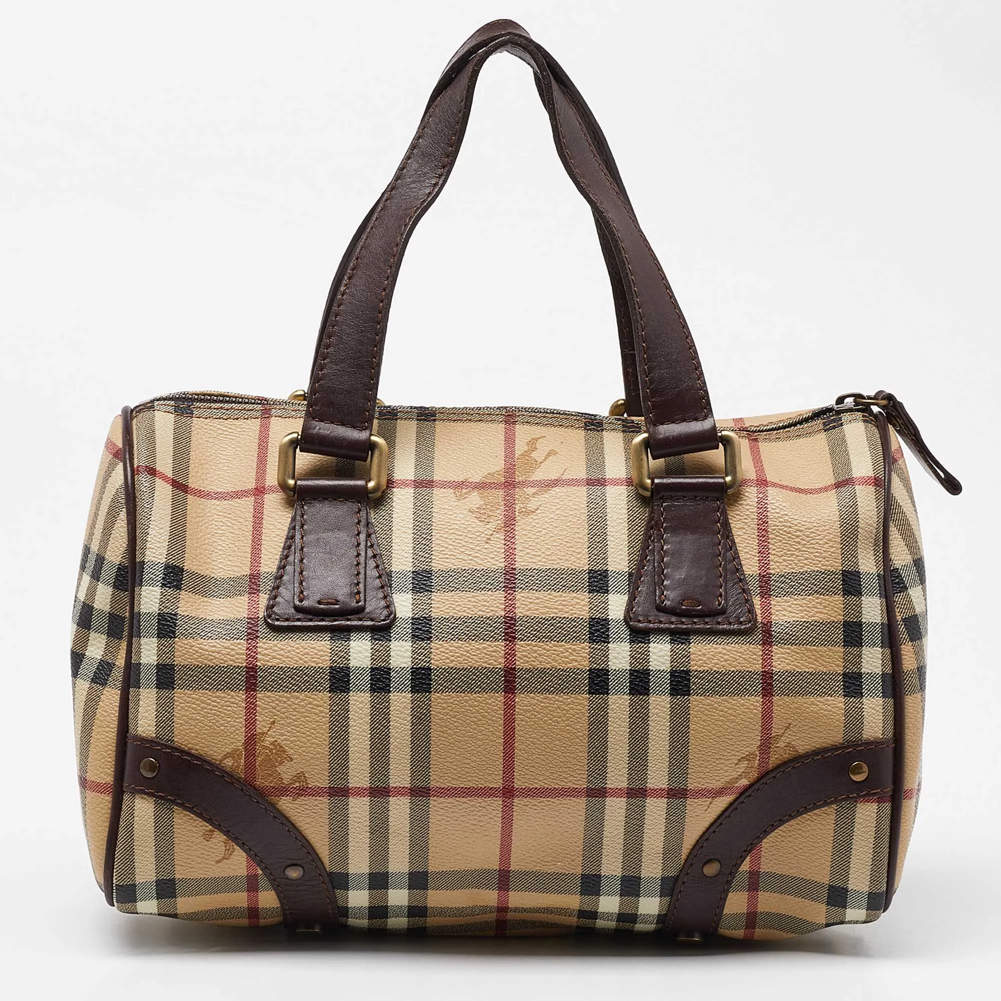 BURBERRY Brown/Beige Haymarket Coated Canvas and Leather Chester Bowler Bag