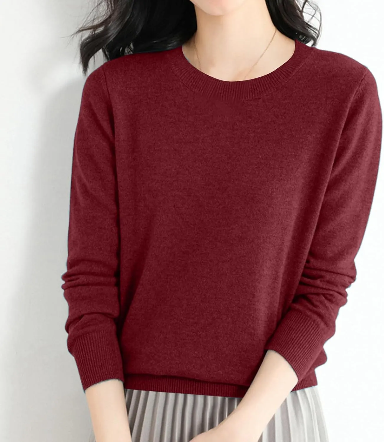 Cashmere Sweaters for Women Knit Cashmere Crew Neck Long Sleeve Soft Pullover Sweater