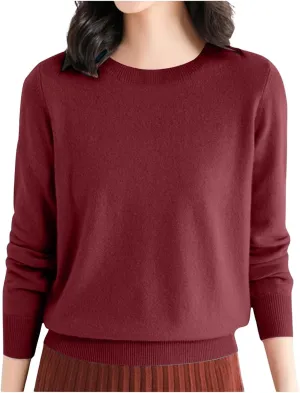 Cashmere Sweaters for Women Knit Cashmere Crew Neck Long Sleeve Soft Pullover Sweater