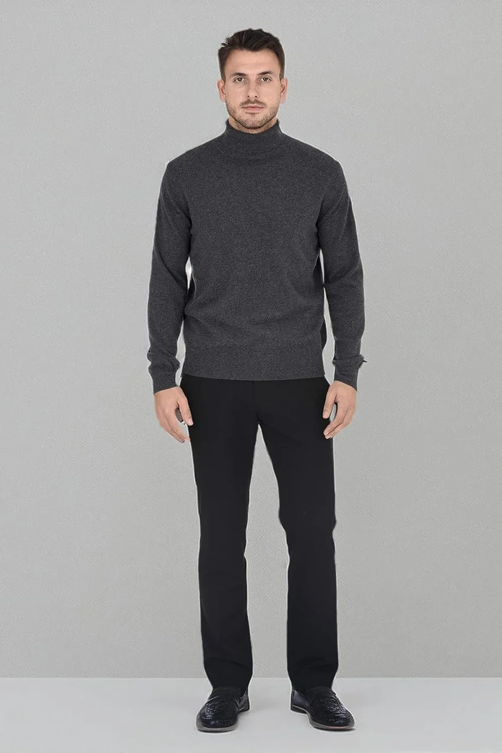 Cashmeren Men's Essential Knit Turtleneck Sweater 100% Merino Wool Long Sleeve Roll Neck Pullover