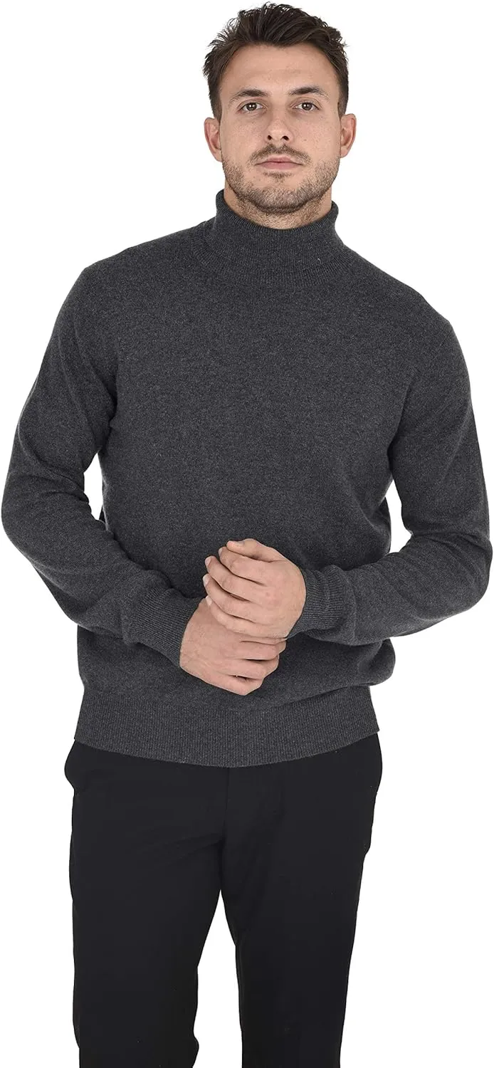 Cashmeren Men's Essential Knit Turtleneck Sweater 100% Merino Wool Long Sleeve Roll Neck Pullover