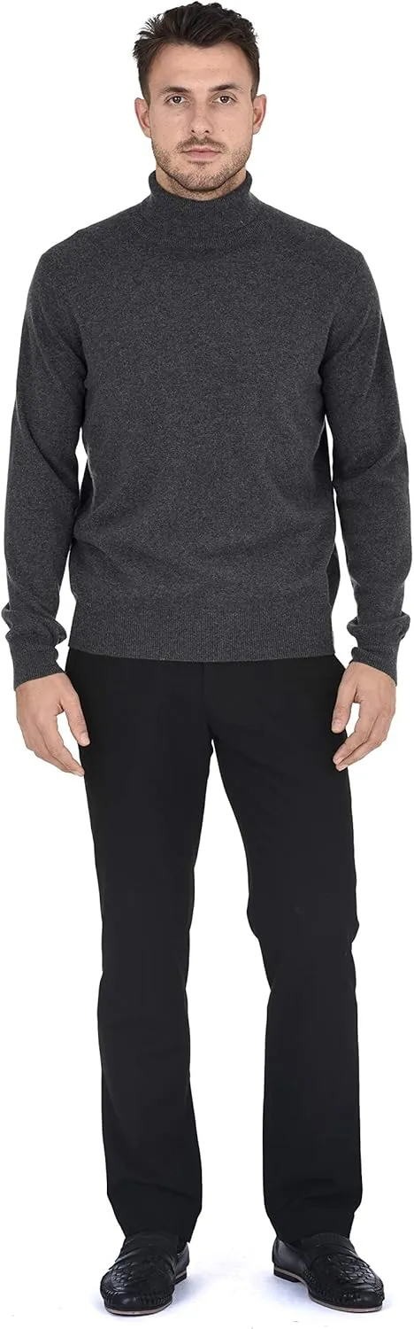 Cashmeren Men's Essential Knit Turtleneck Sweater 100% Merino Wool Long Sleeve Roll Neck Pullover