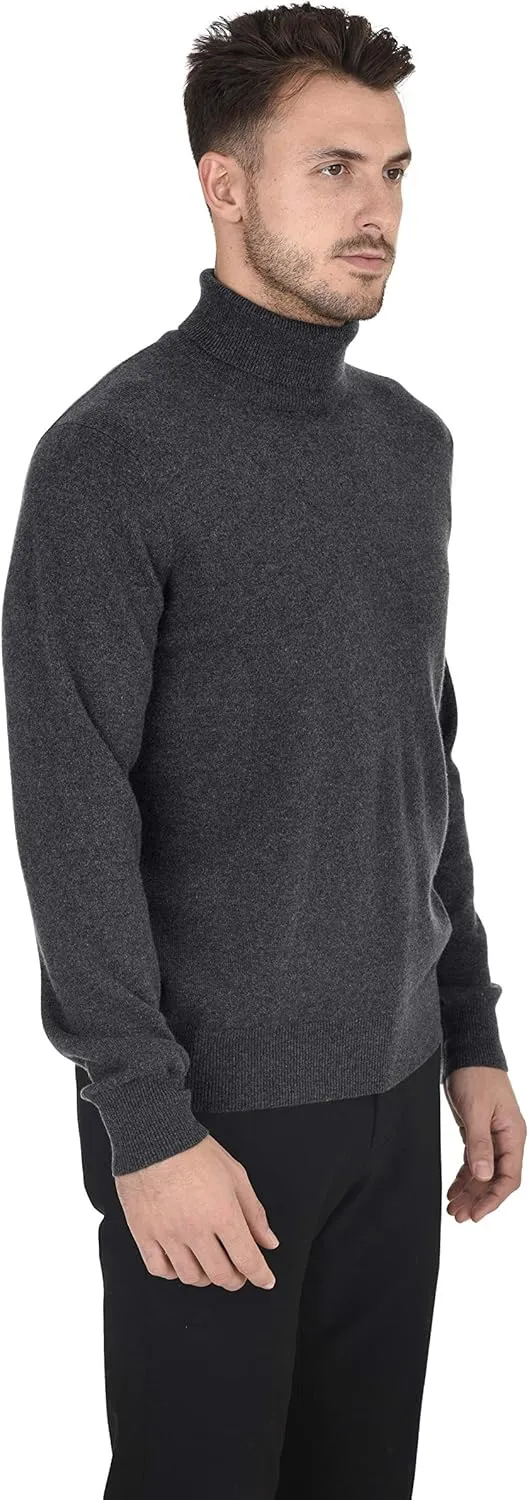 Cashmeren Men's Essential Knit Turtleneck Sweater 100% Merino Wool Long Sleeve Roll Neck Pullover