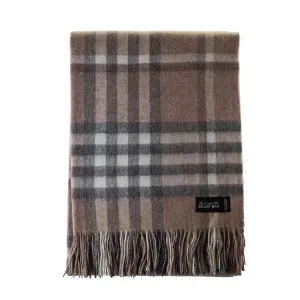 Chequer Cashmere Blend Blanket  Camel
