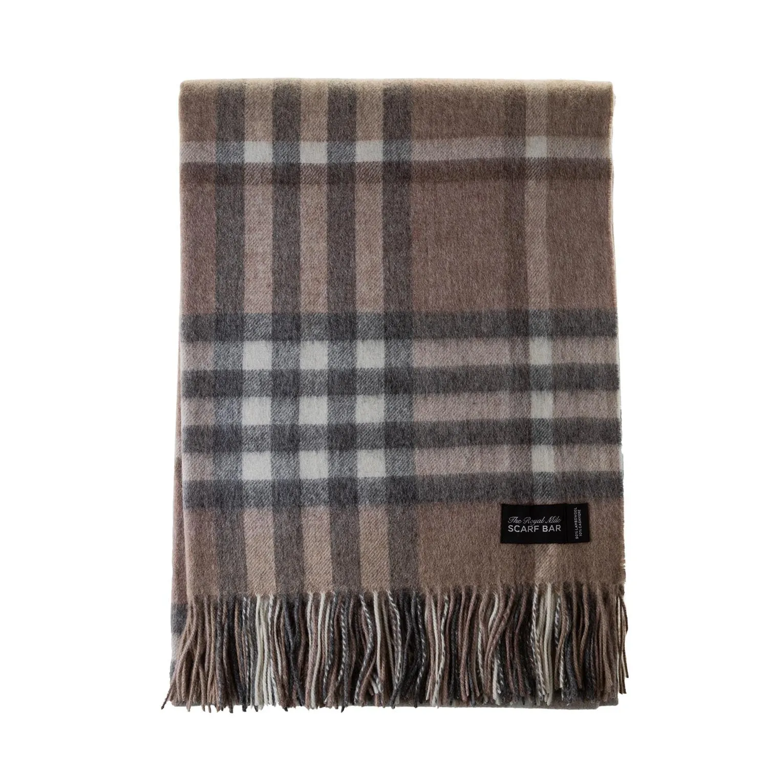 Chequer Cashmere Blend Blanket  Camel