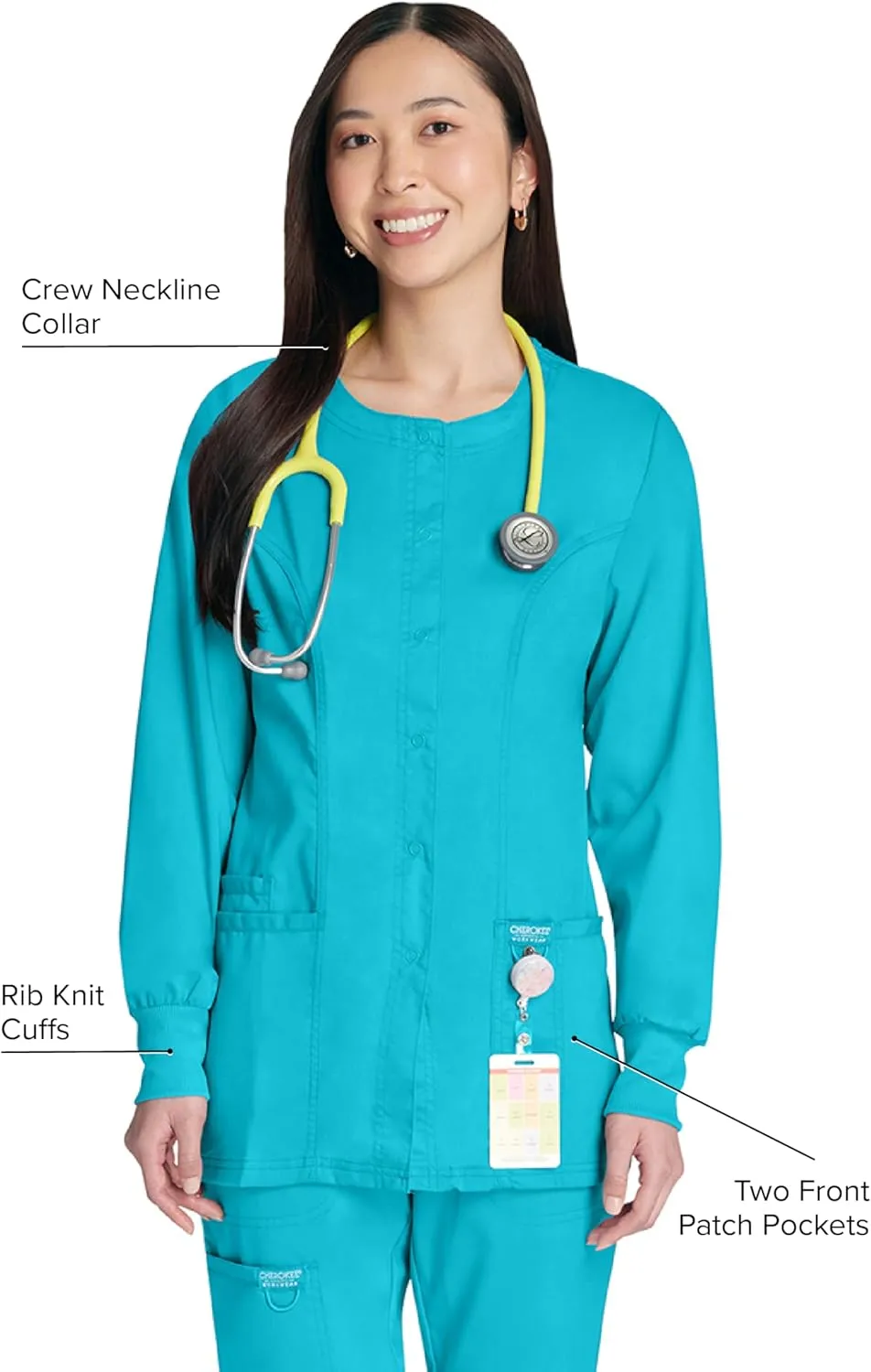 Cherokee Scrub Jackets For Woman, Snap Front with 3 Pockets & 2 way Stretch - WW310