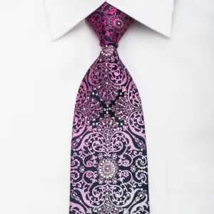 Christian Aujard Rhinestone Necktie Purple Damask On Navy With Silver Sparkles