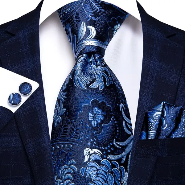 Classy Men Blue Floral Silk Necktie