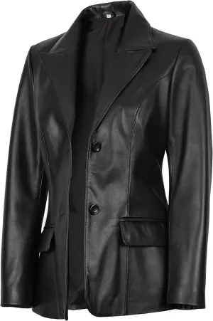 Decrum Women Leather Blazer - Casual Stylish Leather Coats for Women