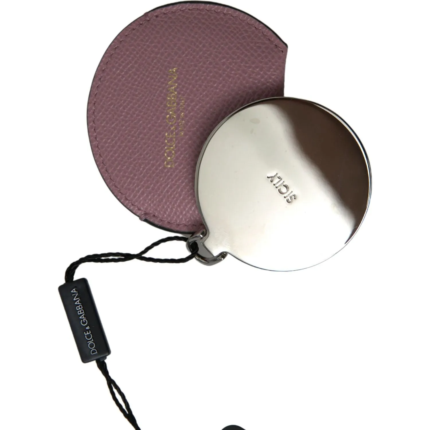 Dolce & Gabbana Elegant Pink Leather Hand Mirror Holder