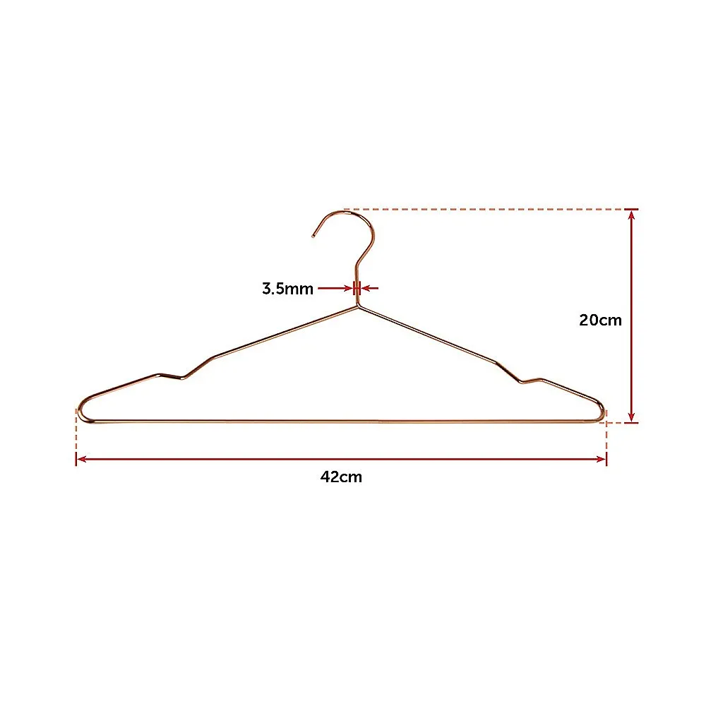 Durable Rose Gold Metal Wire Hangers 42x20cm Set of 60