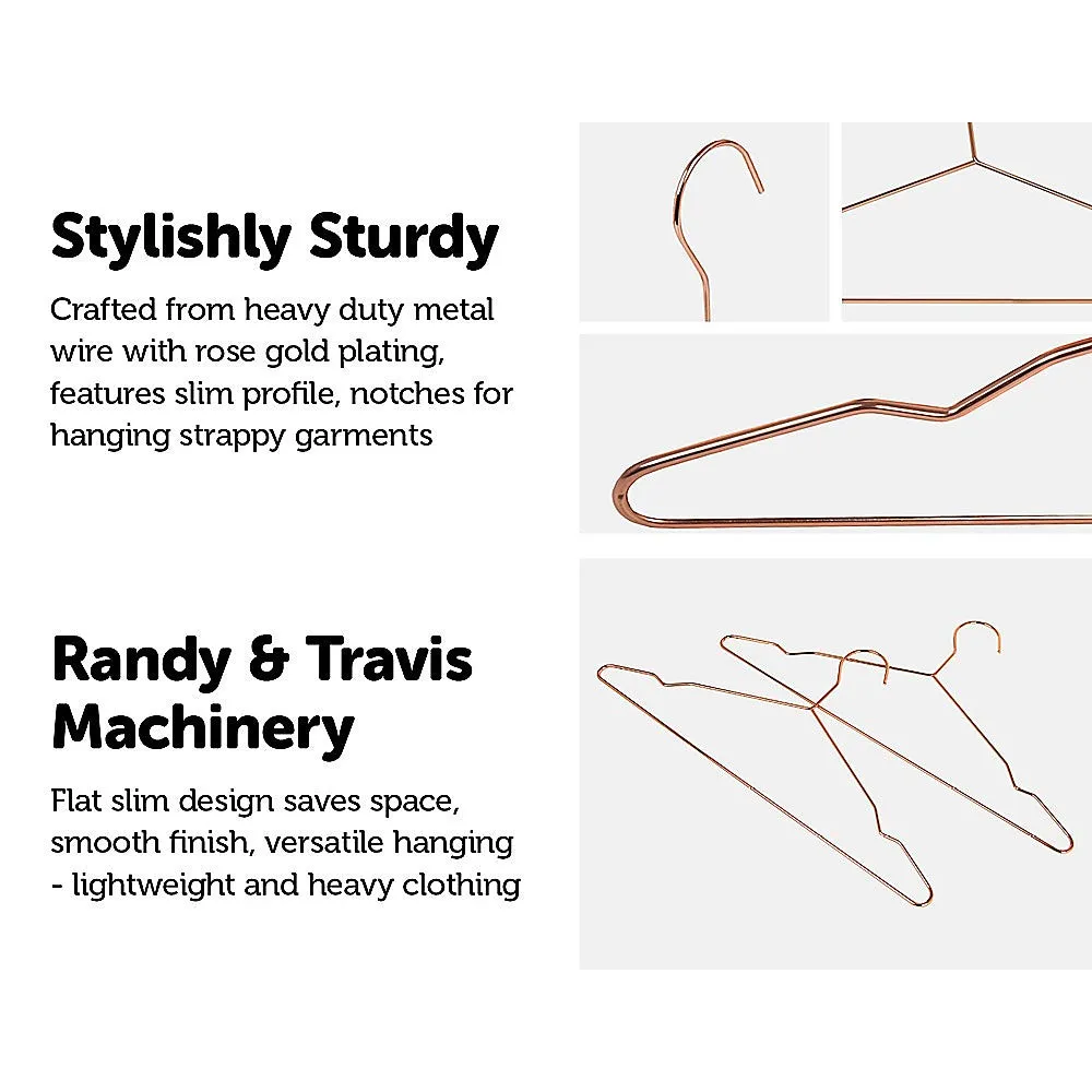 Durable Rose Gold Metal Wire Hangers 42x20cm Set of 60