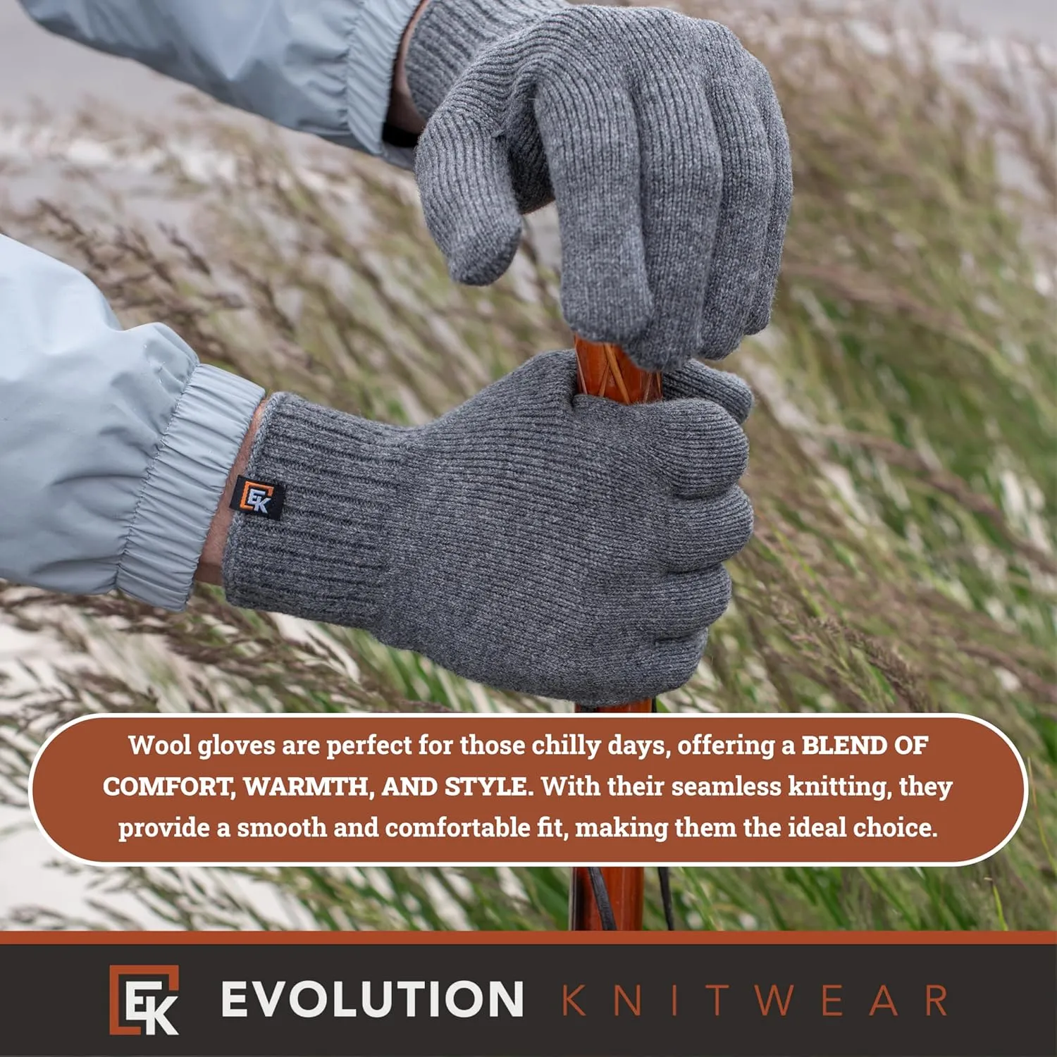 Evolution Knitwear Wool Knit Gloves - Made in the USA - Super Soft Merino Wool - Men's - XL