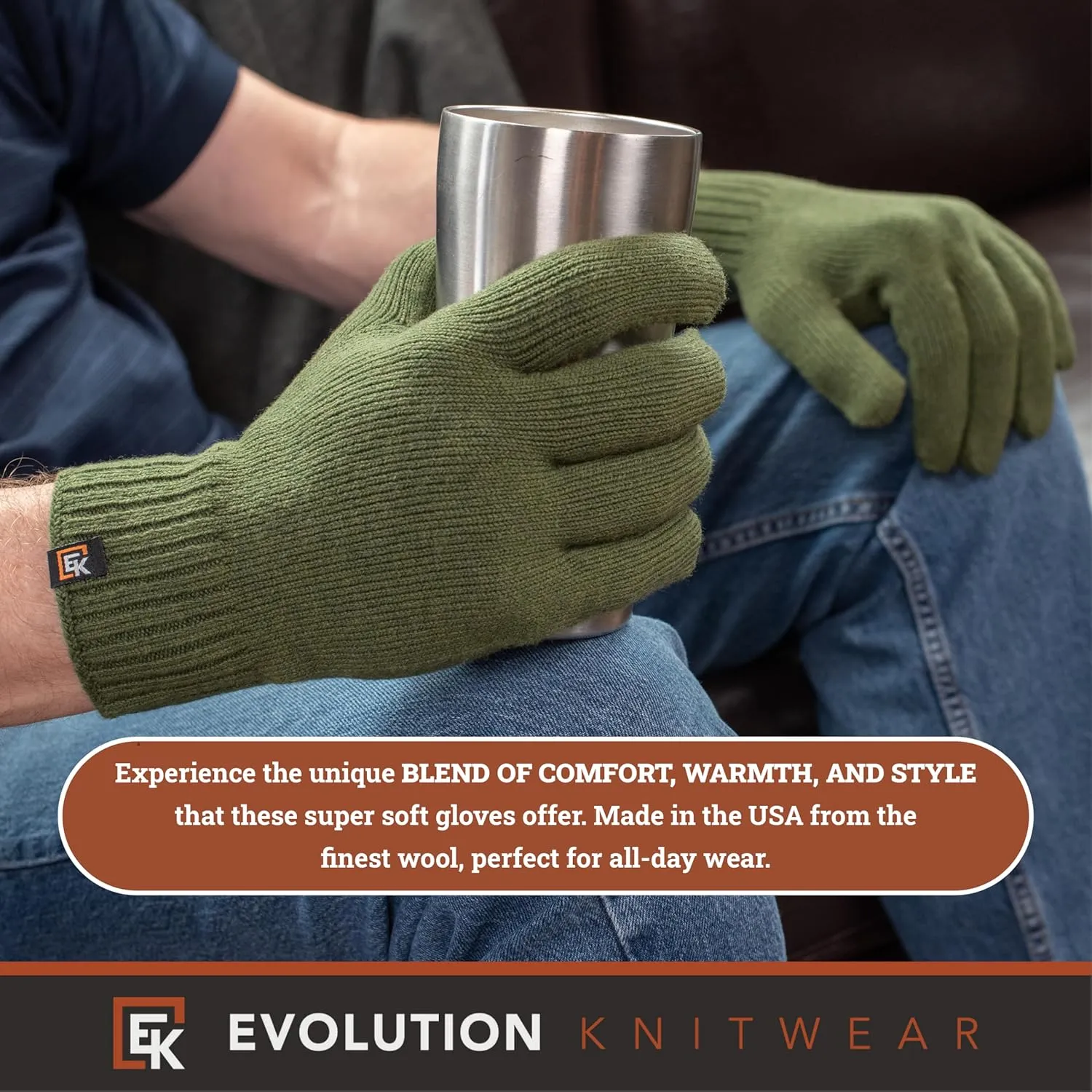 Evolution Knitwear Wool Knit Gloves - Made in the USA - Super Soft Merino Wool - Men's - XL