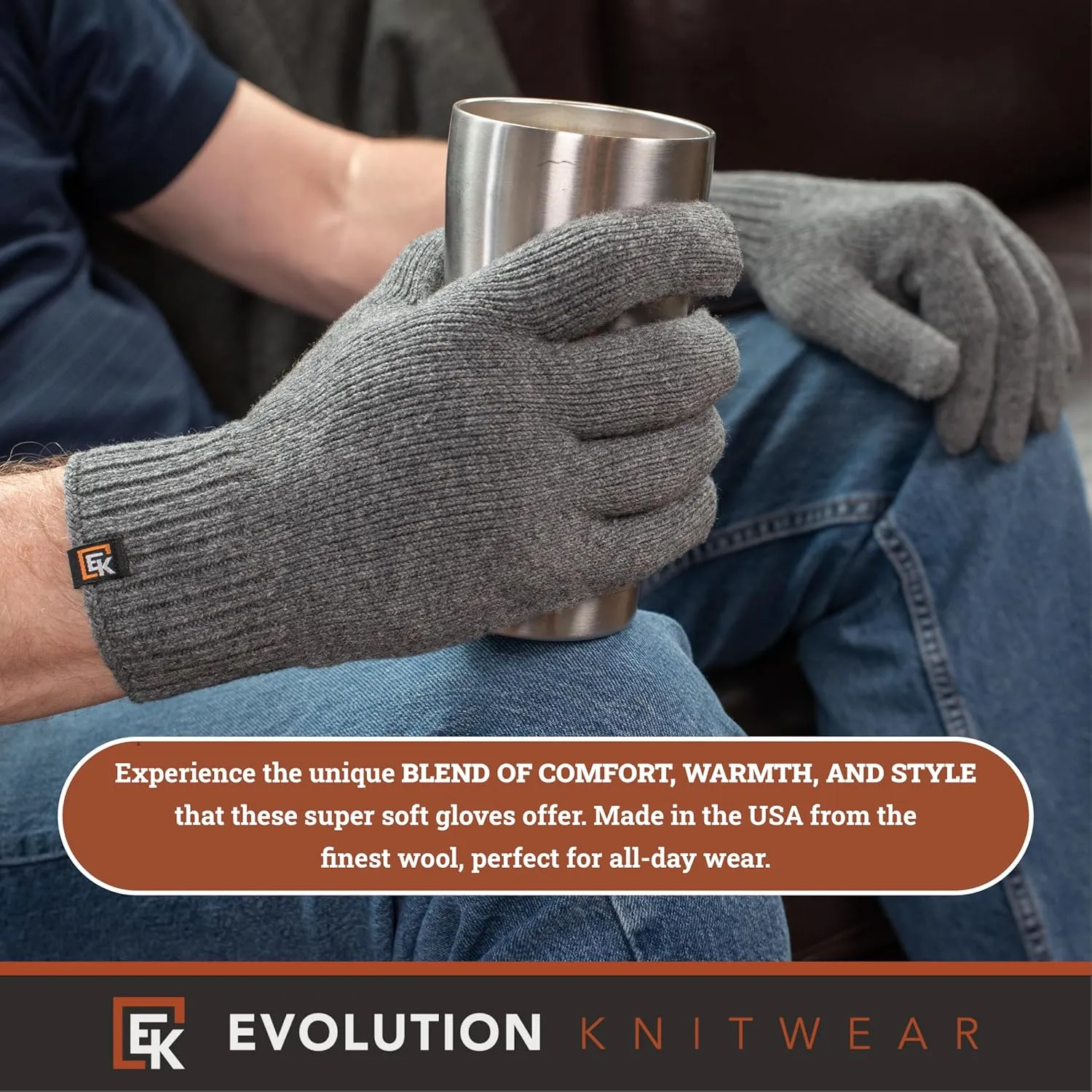 Evolution Knitwear Wool Knit Gloves - Made in the USA - Super Soft Merino Wool - Men's - XL
