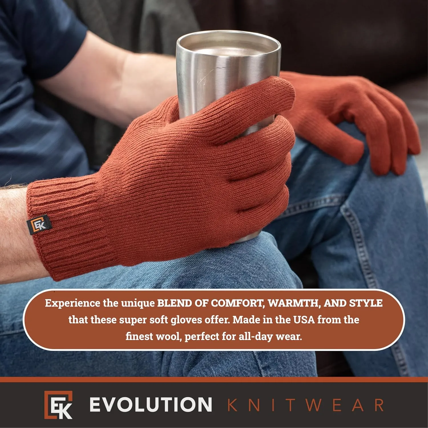 Evolution Knitwear Wool Knit Gloves - Made in the USA - Super Soft Merino Wool - Men's - XL