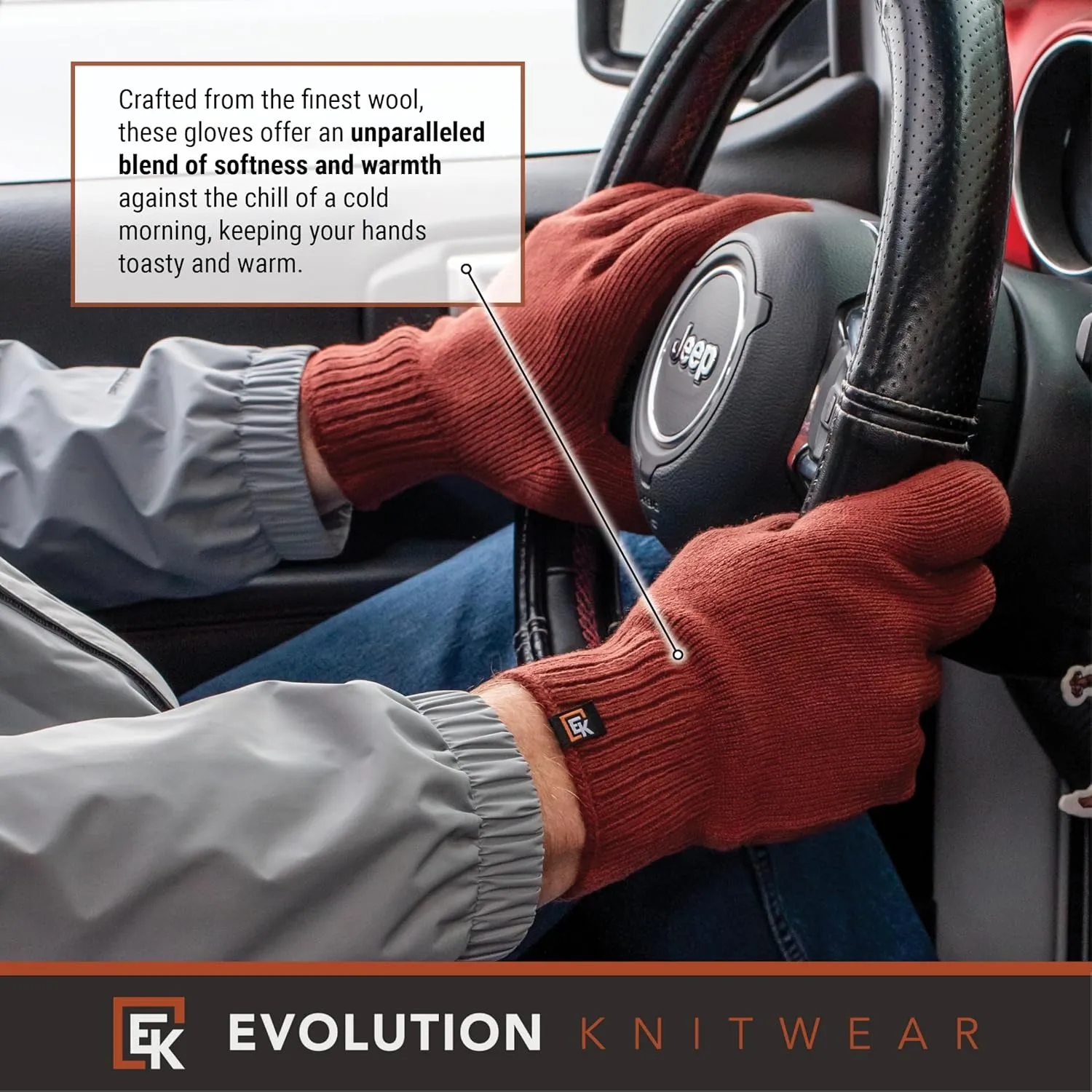 Evolution Knitwear Wool Knit Gloves - Made in the USA - Super Soft Merino Wool - Men's - XL