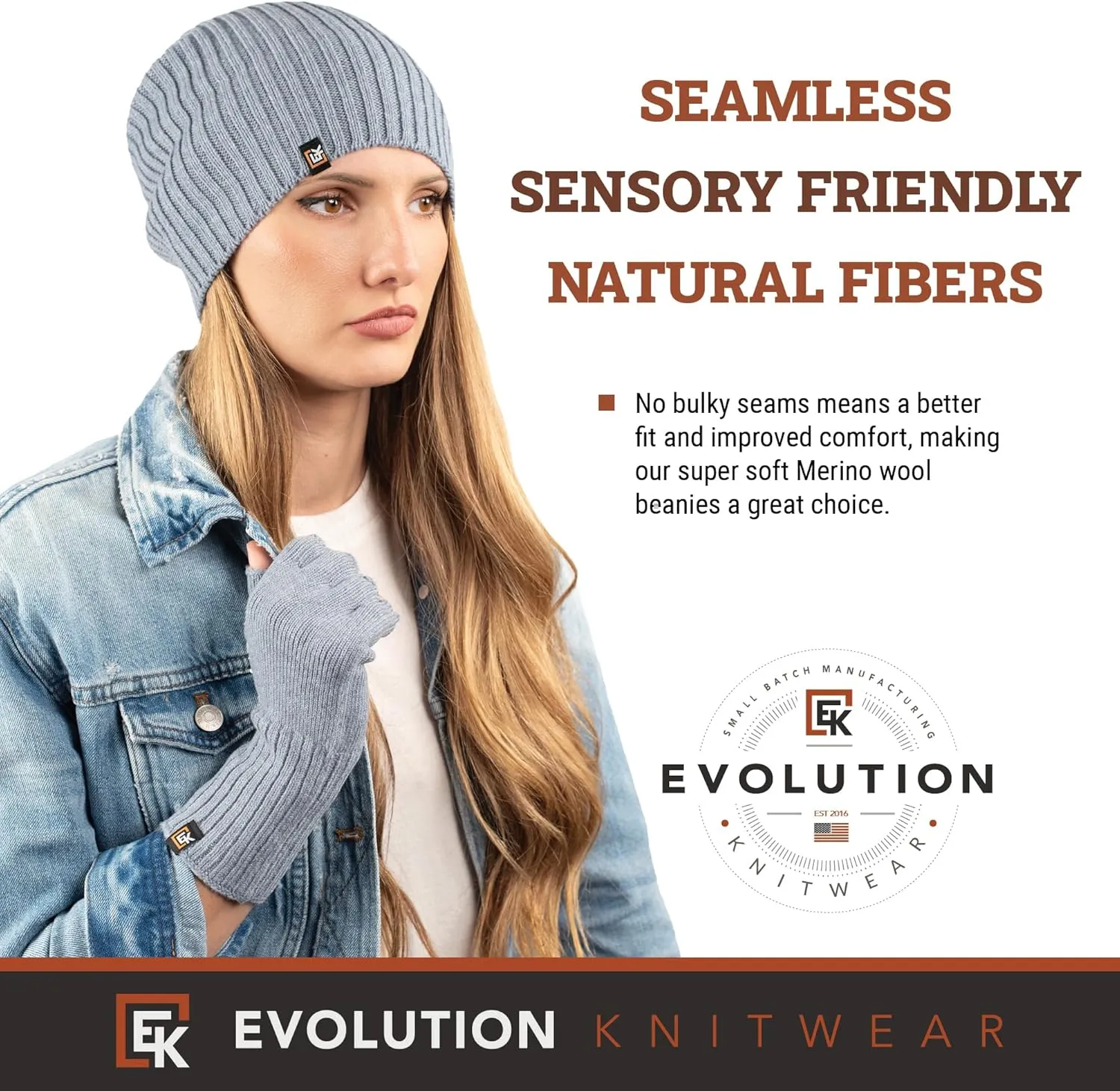 Evolution Knitwear Wool Rib Knit Beanie Hat for Men or Women - Super Soft Merino Wool - Made in The USA