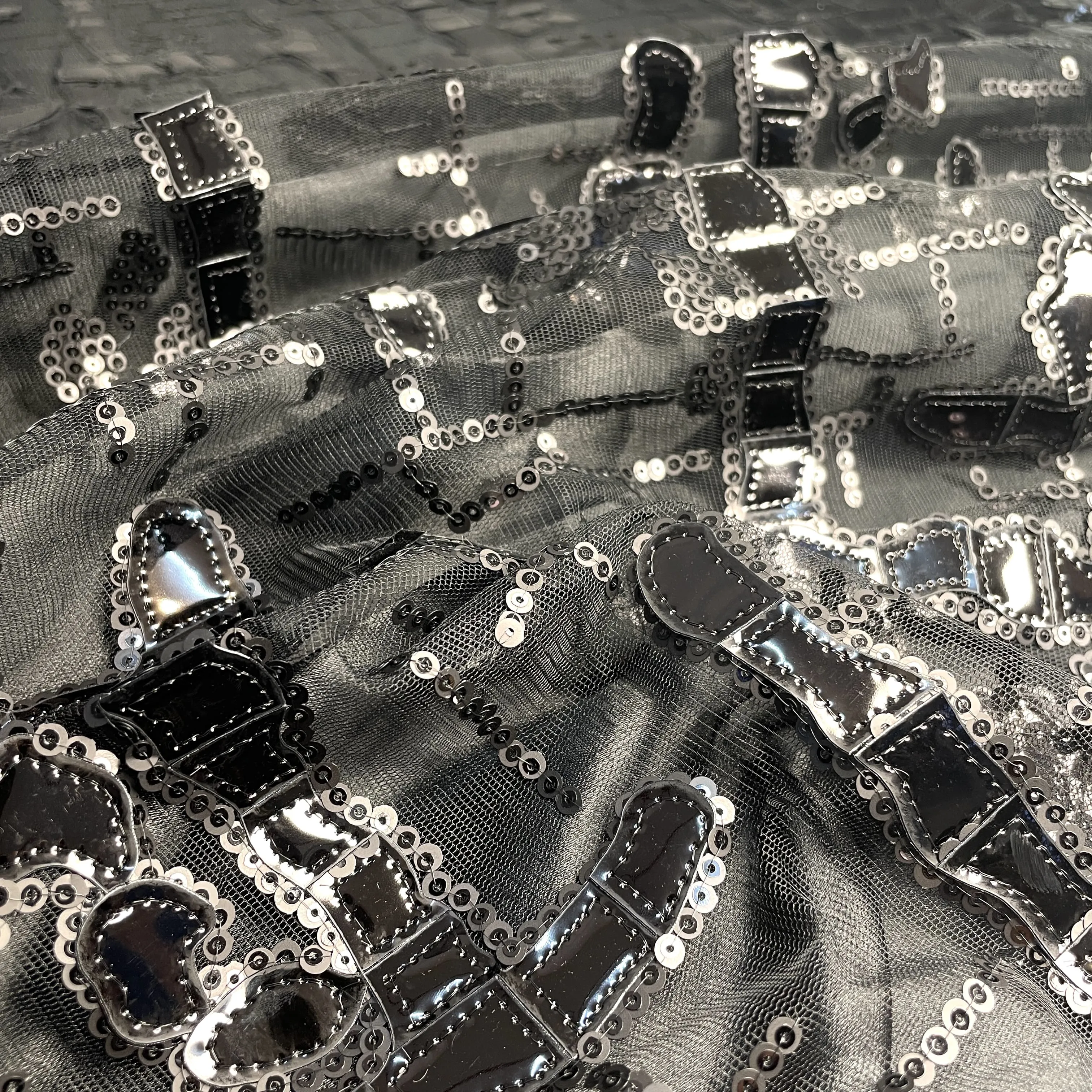Exclusive Black Sequins Metallic Net Fabric