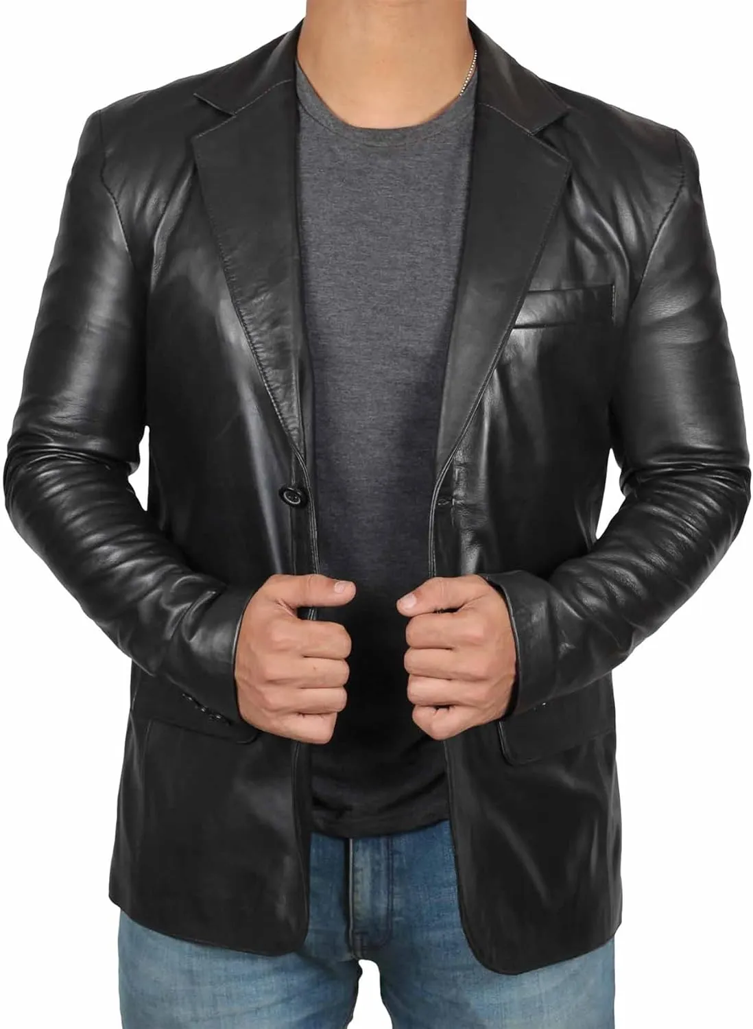 fjackets Leather Blazer for Men - Black & Brown Real Lambskin Casual Men's Leather Jacket Coats