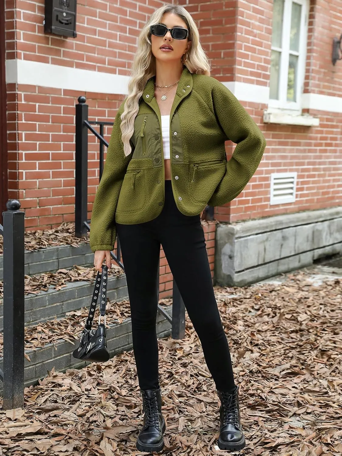 Fleece Jacket WomenSherpa Fleece Sweatshirt Long Sleeve Jackets CoatsLightweight Casual Fashion Button Zipper