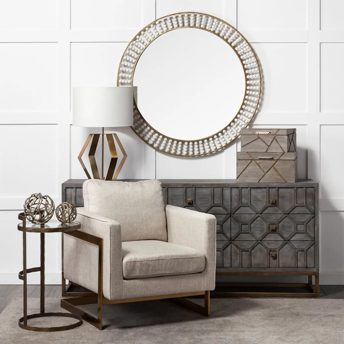 Genevieve Sideboard Gray Wood | Gold Metal
