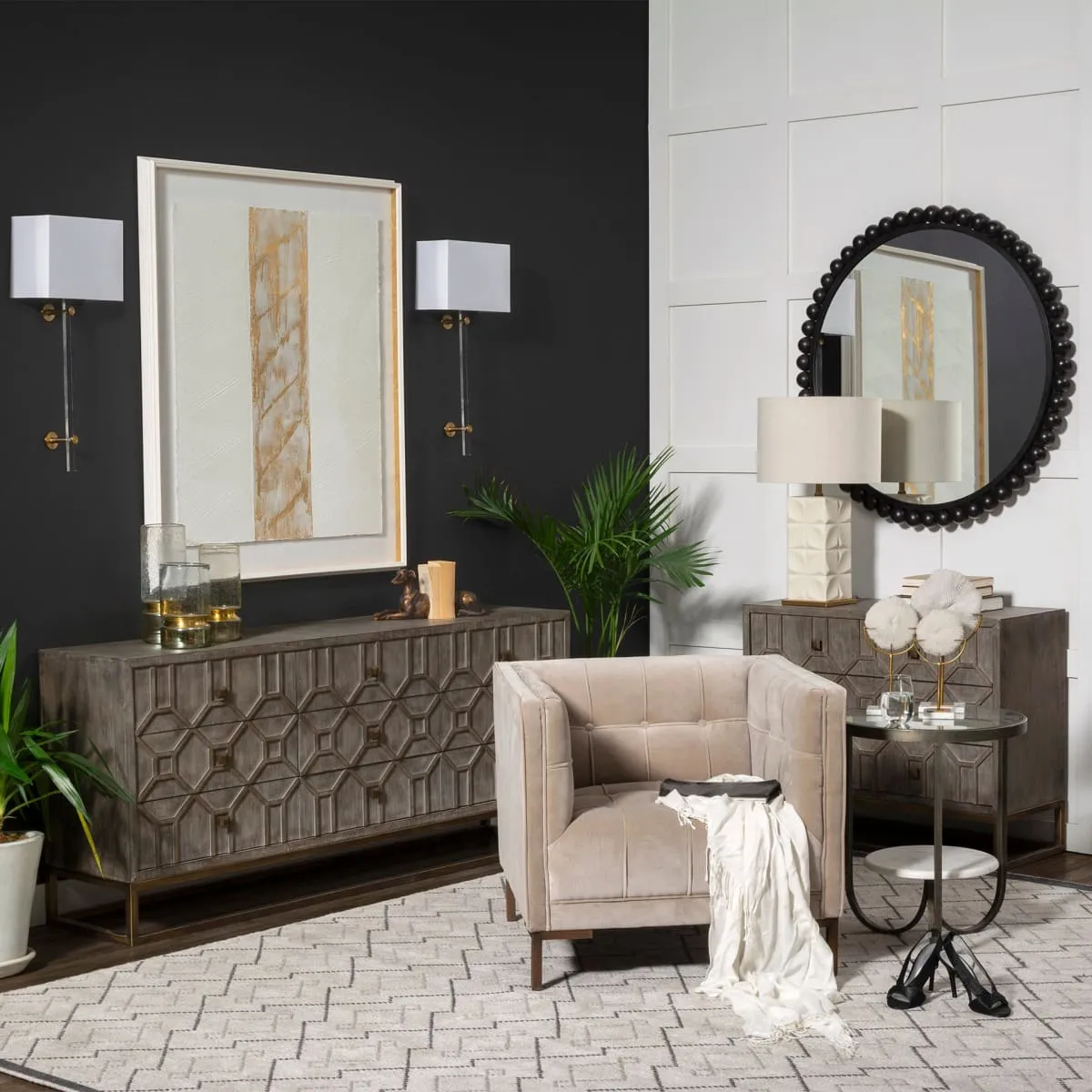 Genevieve Sideboard Gray Wood | Gold Metal