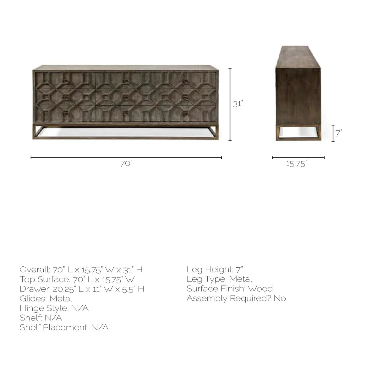 Genevieve Sideboard Gray Wood | Gold Metal