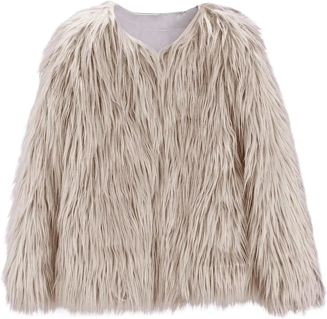 Girl's Faux-Fur Jacket Warm Fashion Cool Fuzzy Outwear Shaggy Pary Coat Baby Kids Girls 7th Birthday Gift Clothes