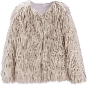 Girl's Faux-Fur Jacket Warm Fashion Cool Fuzzy Outwear Shaggy Pary Coat Baby Kids Girls 7th Birthday Gift Clothes