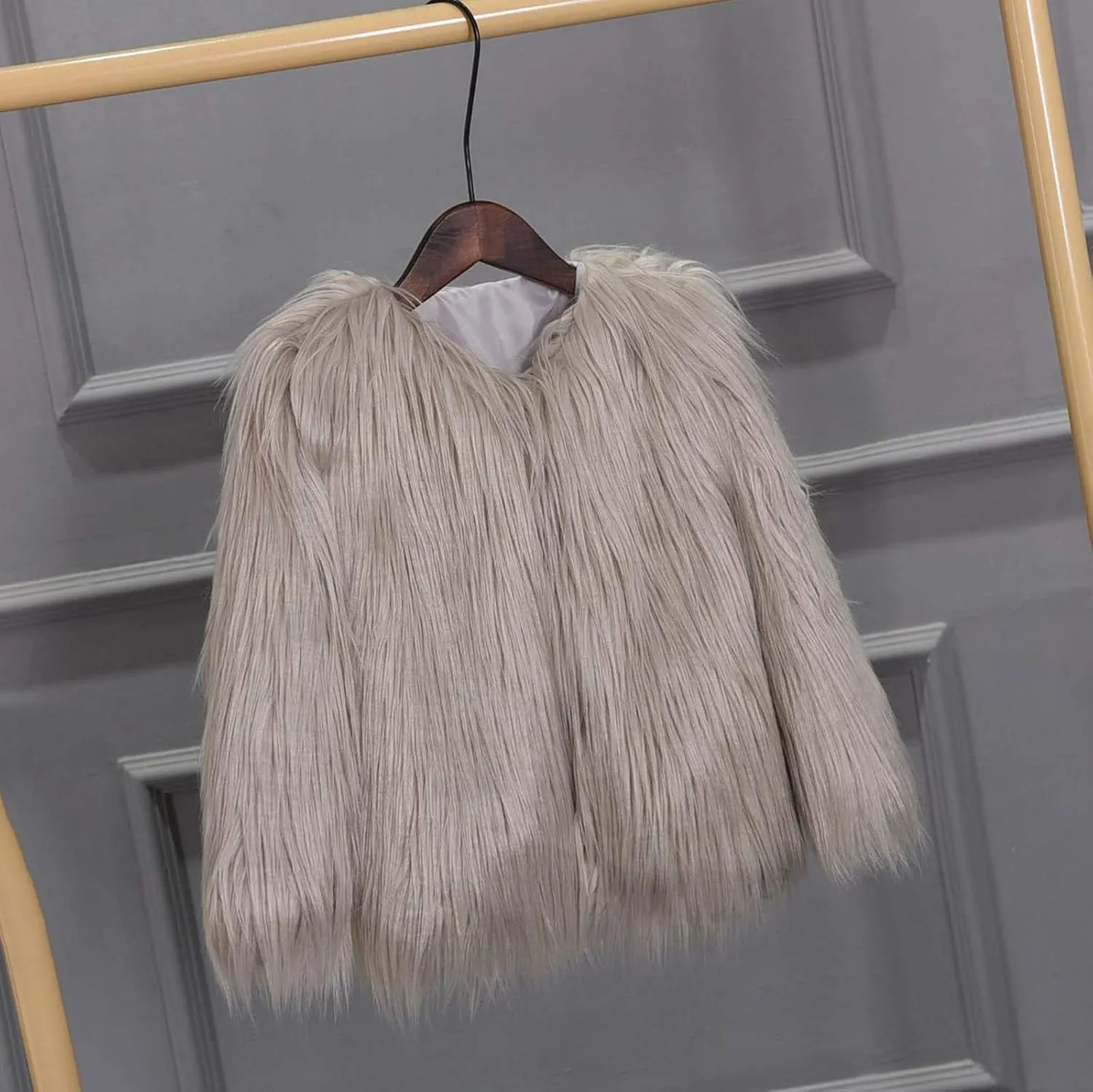 Girl's Faux-Fur Jacket Warm Fashion Cool Fuzzy Outwear Shaggy Pary Coat Baby Kids Girls 7th Birthday Gift Clothes