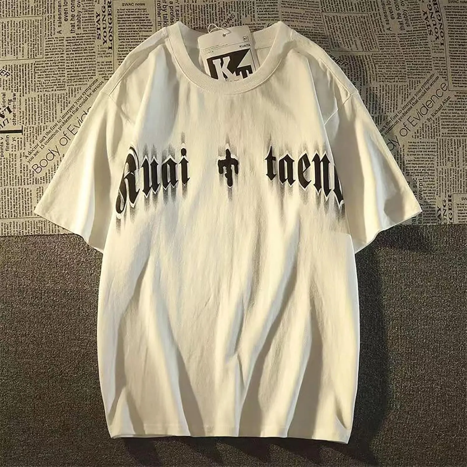 Gothic Casual Loose Oversized T-Shirt Harajuku Street Trend Men and Women Personalized Print Rock Animation Punk