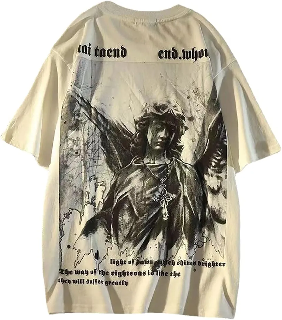Gothic Casual Loose Oversized T-Shirt Harajuku Street Trend Men and Women Personalized Print Rock Animation Punk