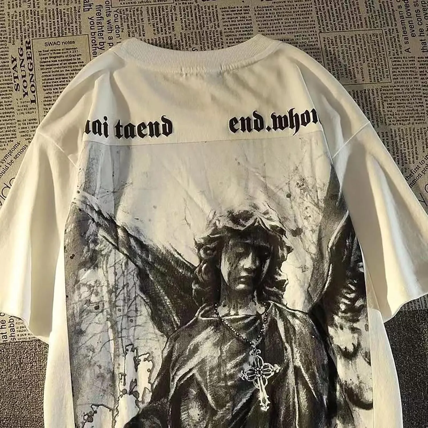 Gothic Casual Loose Oversized T-Shirt Harajuku Street Trend Men and Women Personalized Print Rock Animation Punk